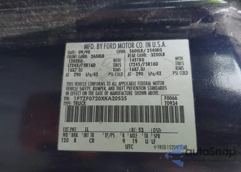 1999 Ford F-150 Xl/Xlt from USA, damaged, VIN 1FTZF0720XKA20535